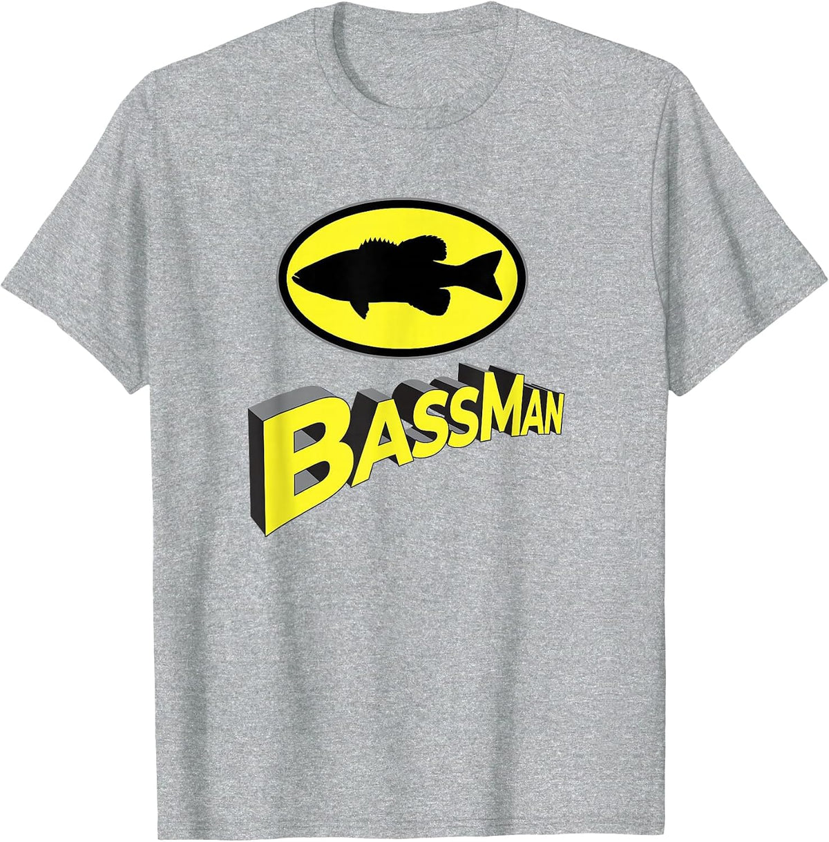 Classic Bass Man Fishing Design Men Womens Superhero Novelty T-Shirt - Heather Grey