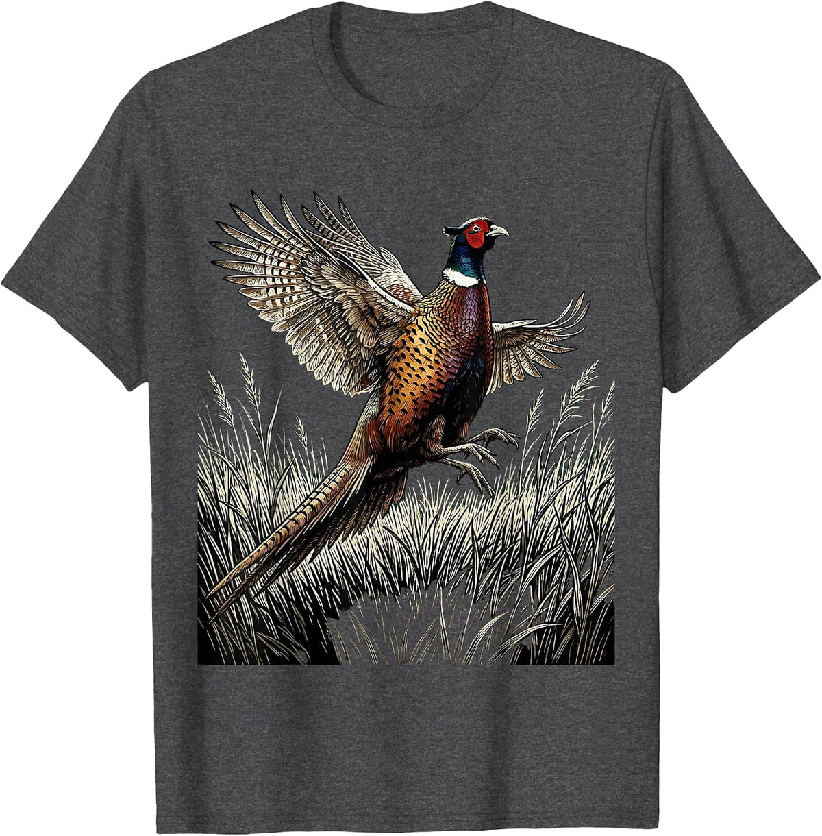 Camo Pheasant Flush Hunting Graphic Design T-Shirt - Dark Heather Grey