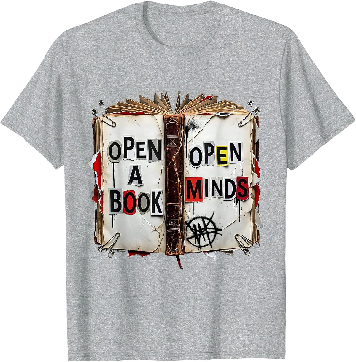 Men's Open a Book Open Minds Reading Teacher Design T-Shirt - Heather Grey