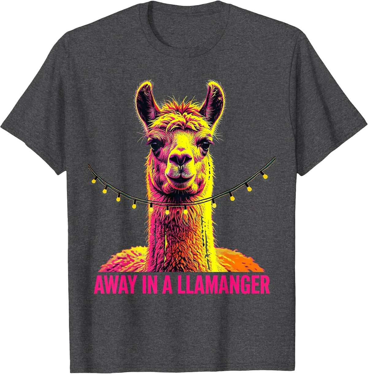 Men's Away In A Llamanger Funny Llama Christmas Animal Lover T-Shirt - Dark Heather Grey