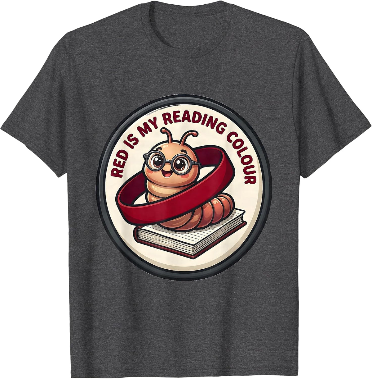 Red Is My Reading Colour Cute Kawaii Dyslexia Awareness T-Shirt - Dark Heather Grey
