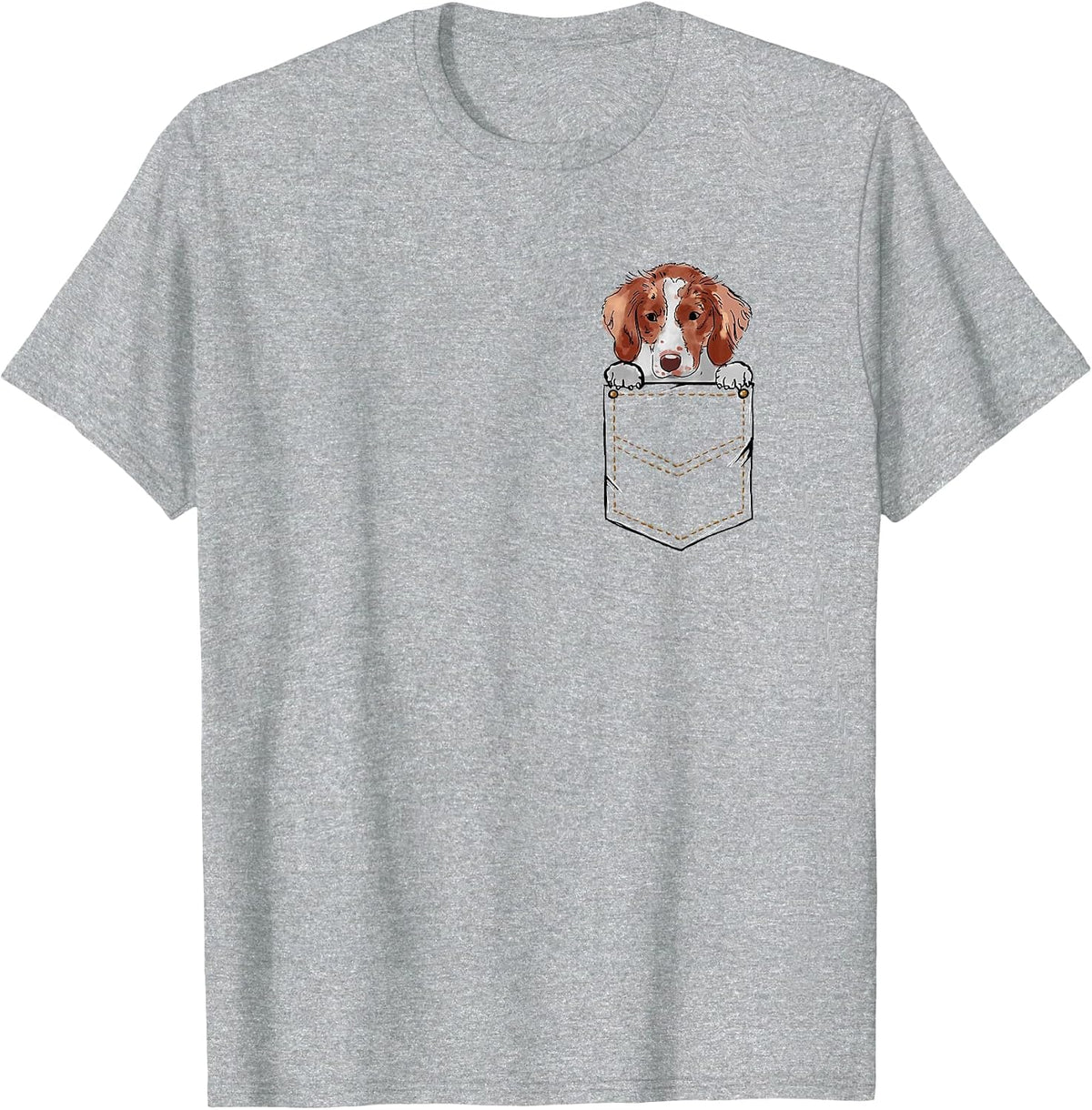 Brittany Spaniel Brittany Dog Puppy Pet Pocket T-Shirt - Heather Grey