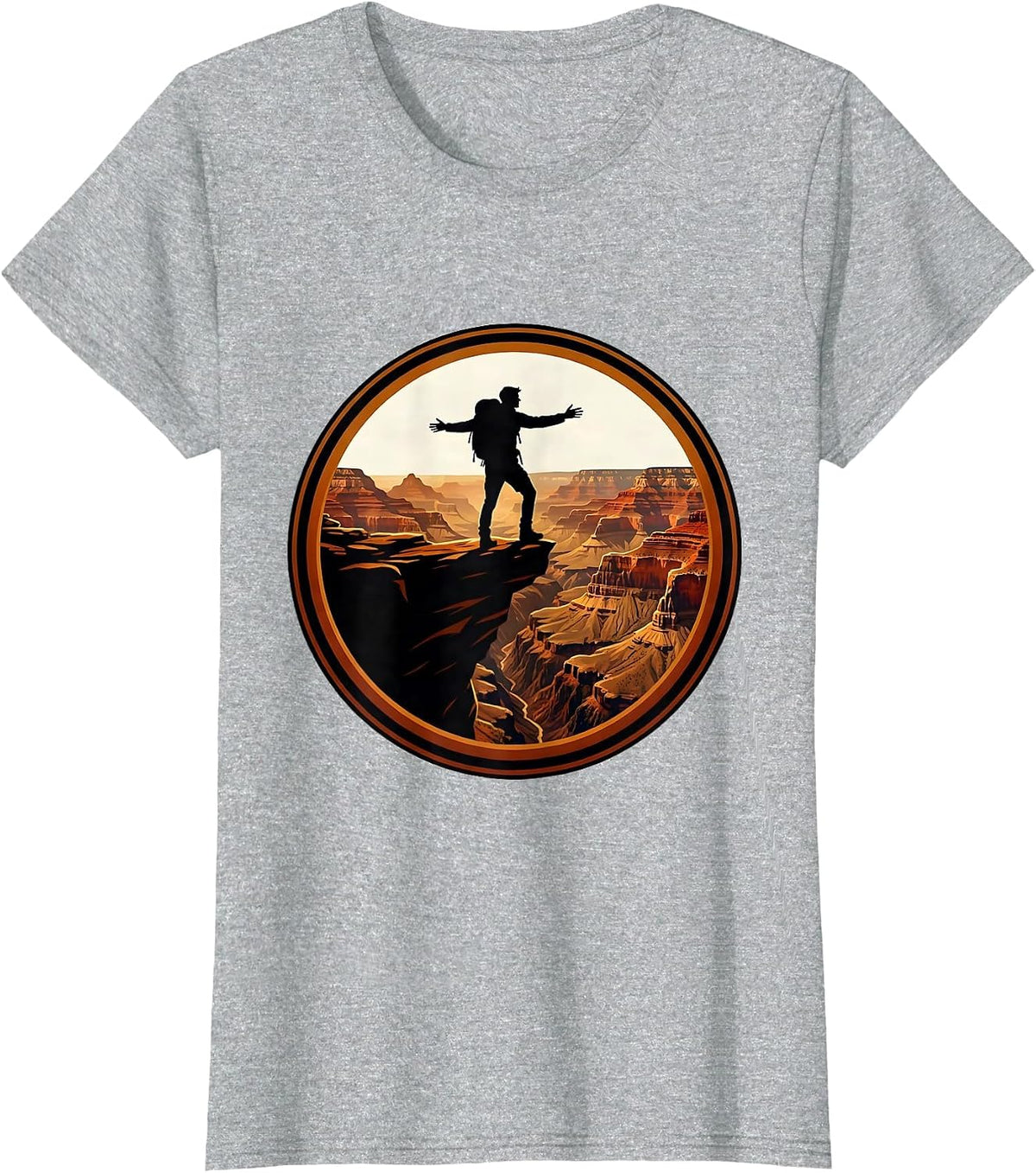 Grand Canyon Lone Hiker Canyon Rim Illustration T-Shirt - Heather Grey