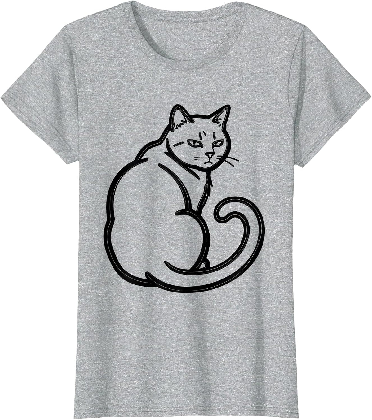 Women's Self-Satisfied Cat Line Art Funny Cat Meme Cat Lover T-Shirt - Heather Grey
