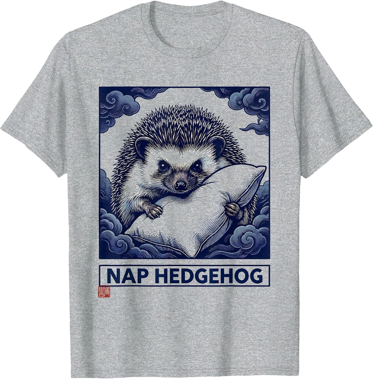 Men's Nap Hedgehog Ukiyo-e Japanese Pop Culture Animal Mashup T-Shirt - Heather Grey