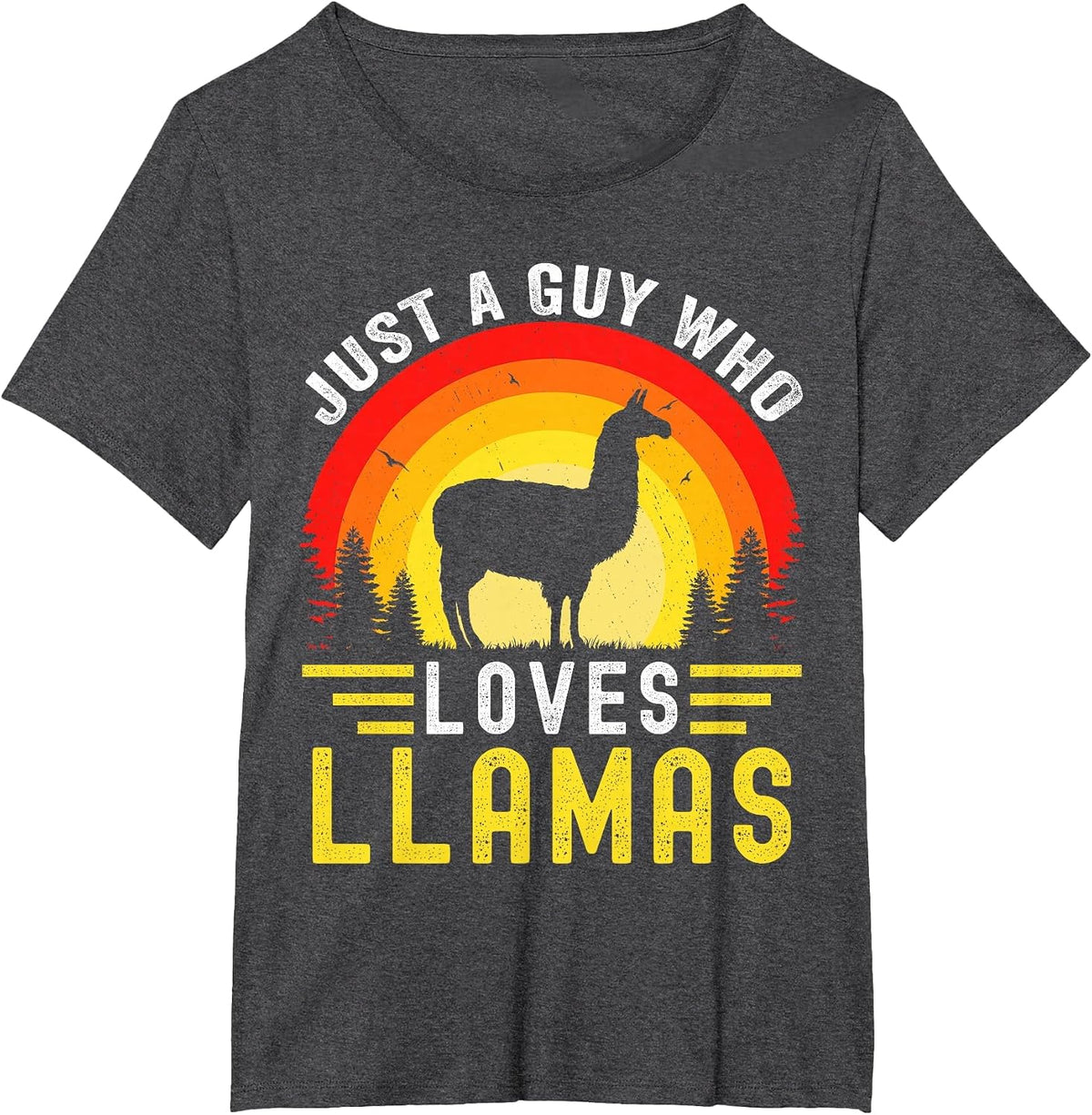 Just A Guy Who Loves Llamas Retro Vintage Alpaca Llama T-Shirt - Dark Heather Grey