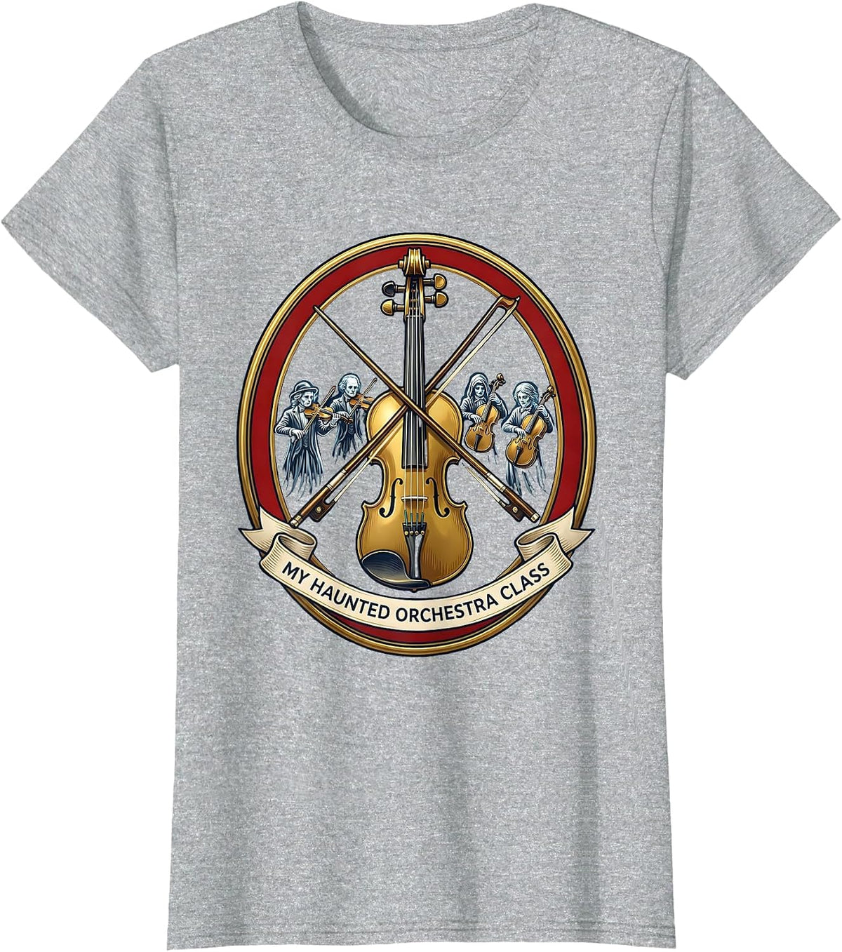 Women's My Haunted Orchestra Class Cute Ghost Music Teacher T-Shirt - Heather Grey