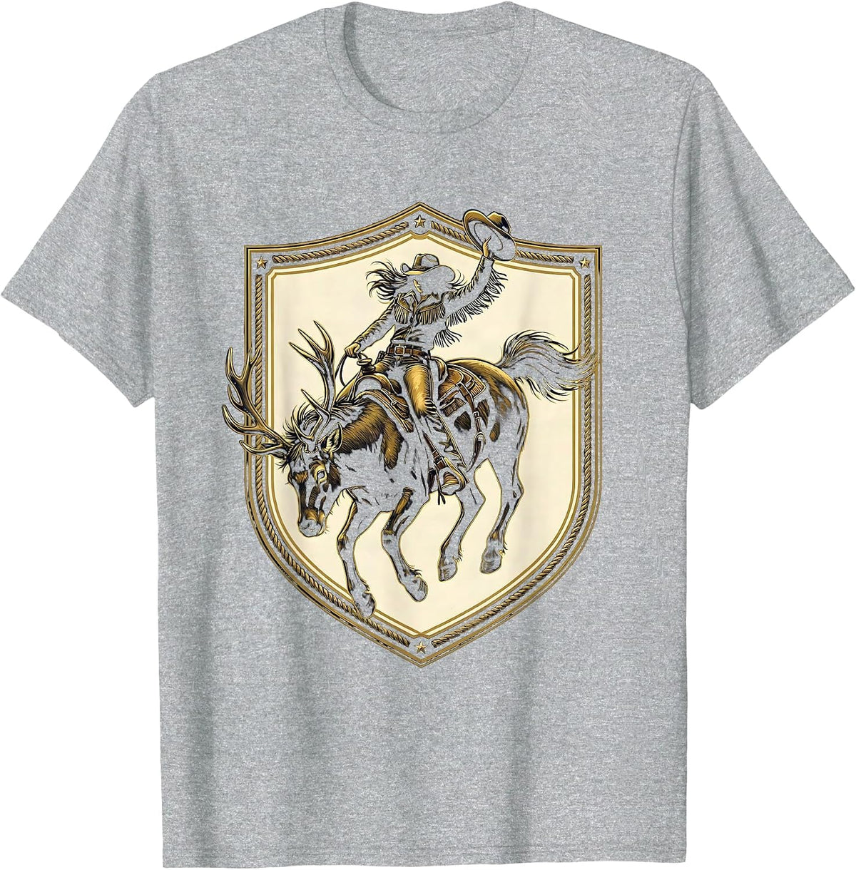 Men's Bucking Bronco Cowgirl Rodeo Graphic Design T-Shirt - Heather Grey