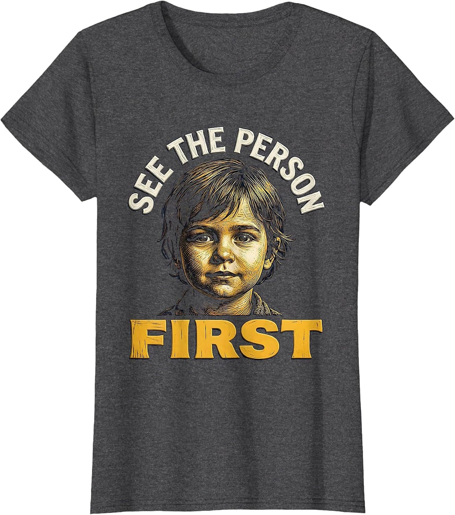 Women's See the Person First Down Syndrome Awareness T-Shirt - Dark Heather Grey