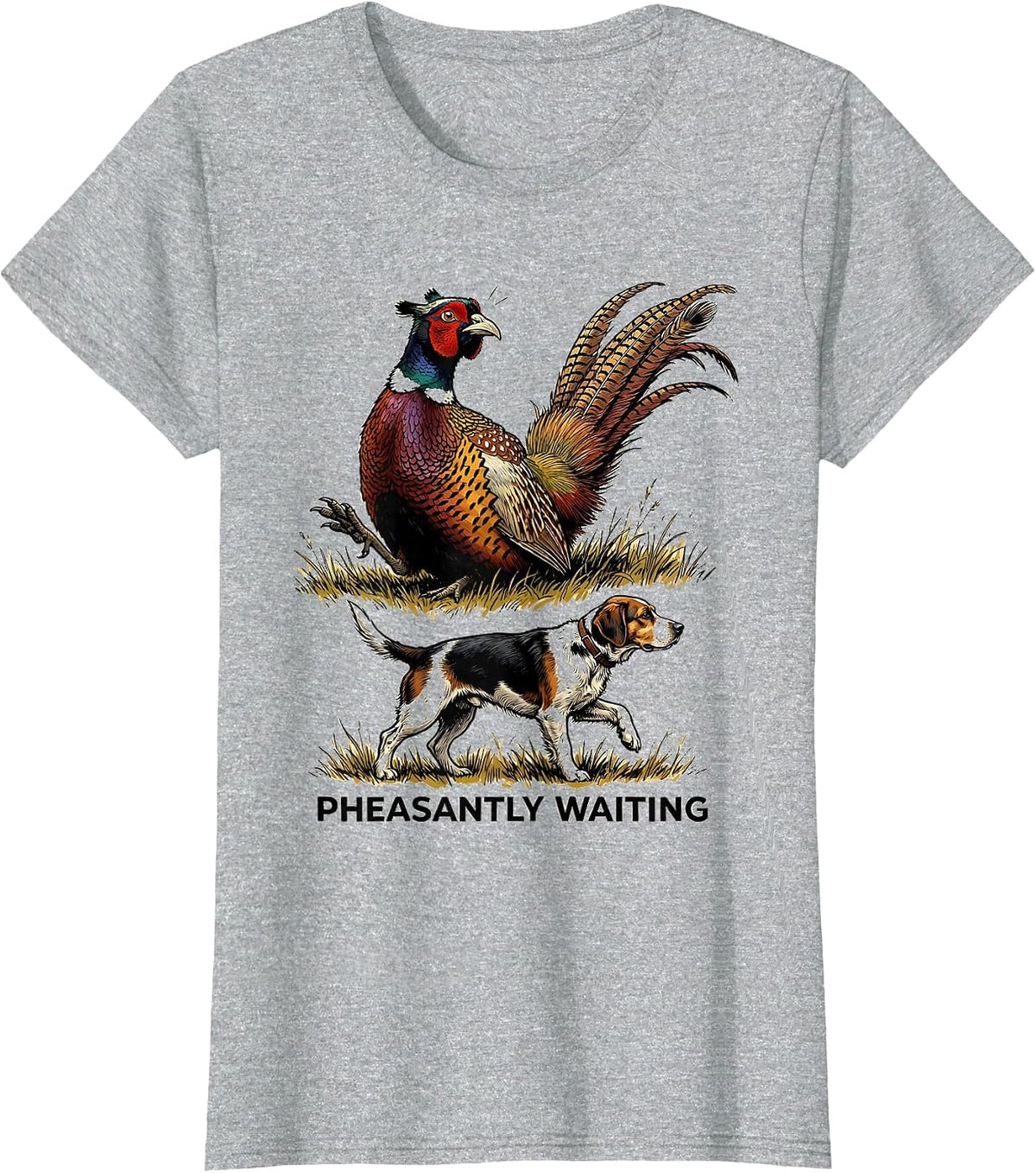 Pheasantly Waiting Funny Pheasant Hunter Upland Bird Hunting T-Shirt - Heather Grey