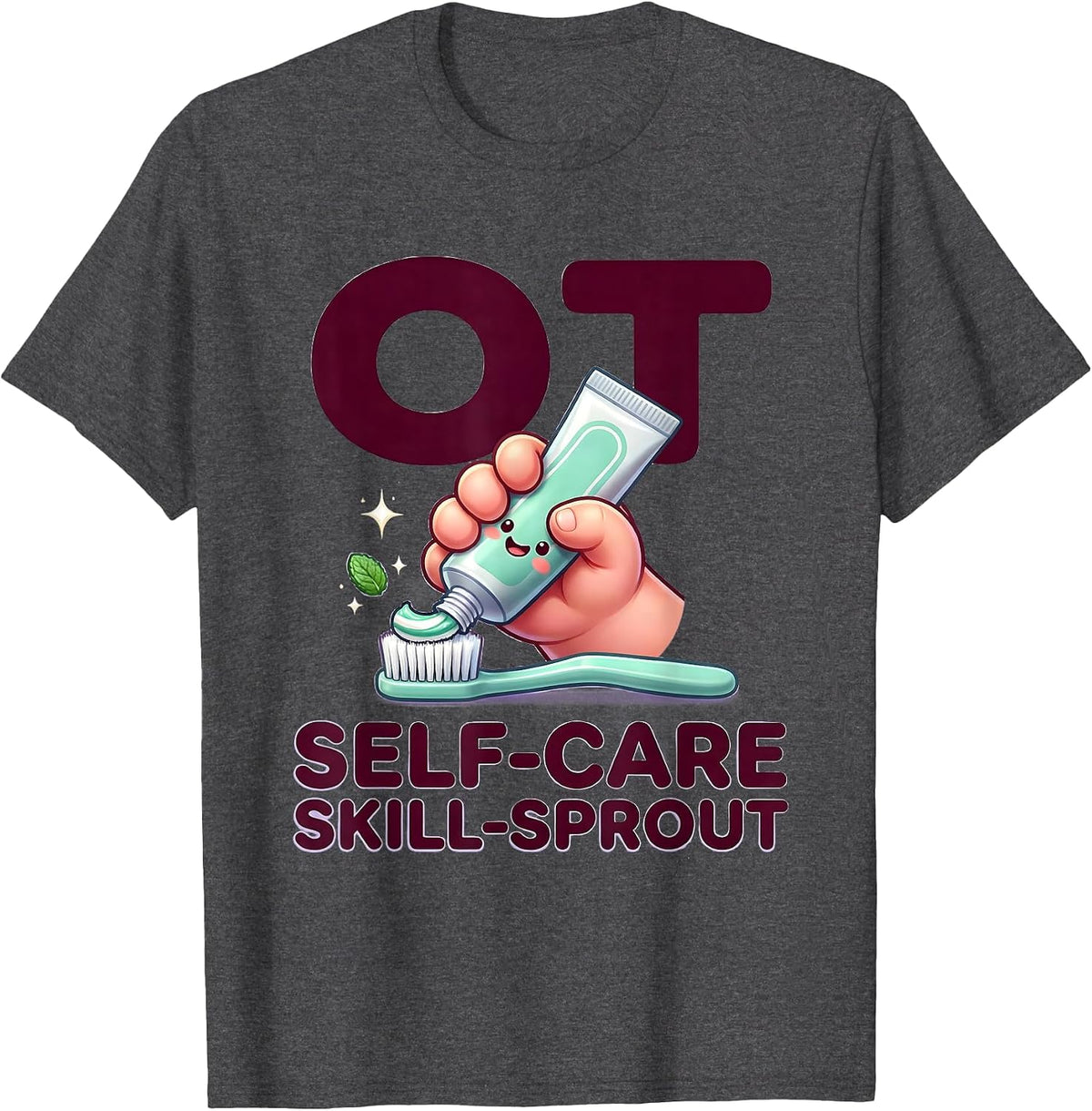 Men's OT Self-Care Skill-Sprout Cute Kawaii Occupational Therapy T-Shirt - Dark Heather Grey