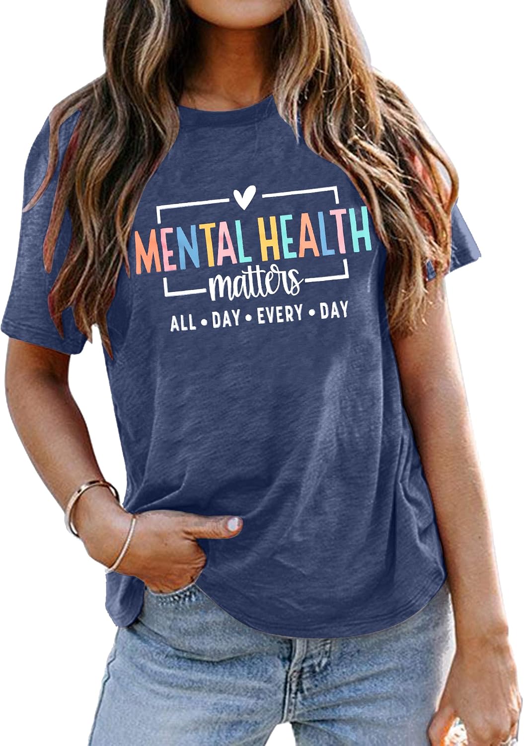 MYHALF Mental Health Shirt Positive Shirts - Women Motivational Shirt Mental Health Matters Tee Mental Health Gifts - Blue