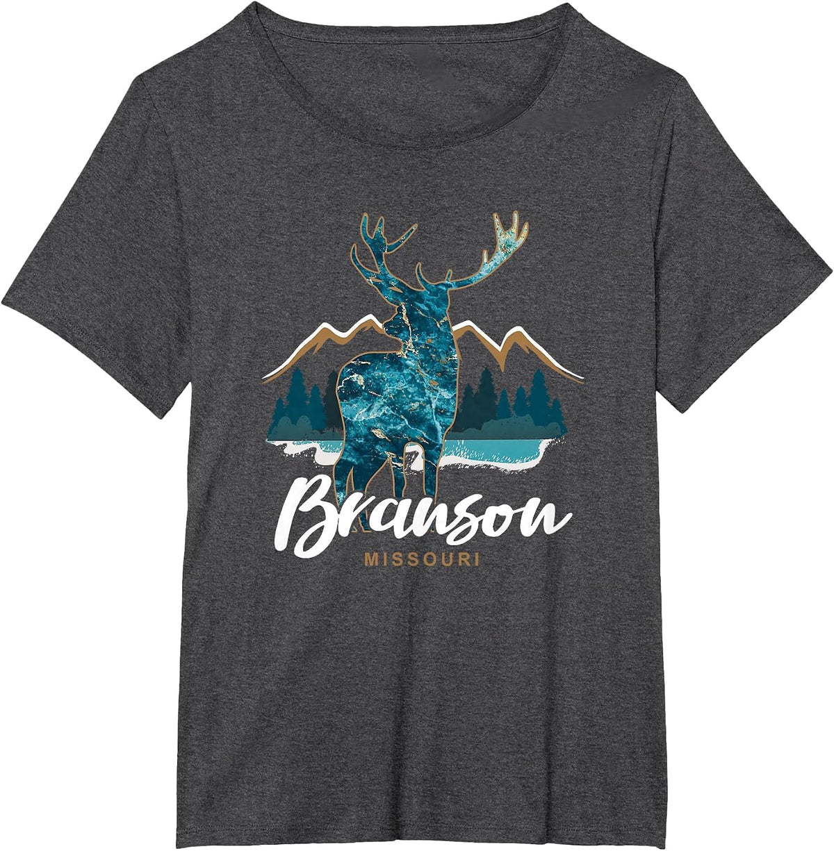 Branson Missouri Deer Ozark Mountains Nature Travel Souvenir T-Shirt - Dark Heather Grey