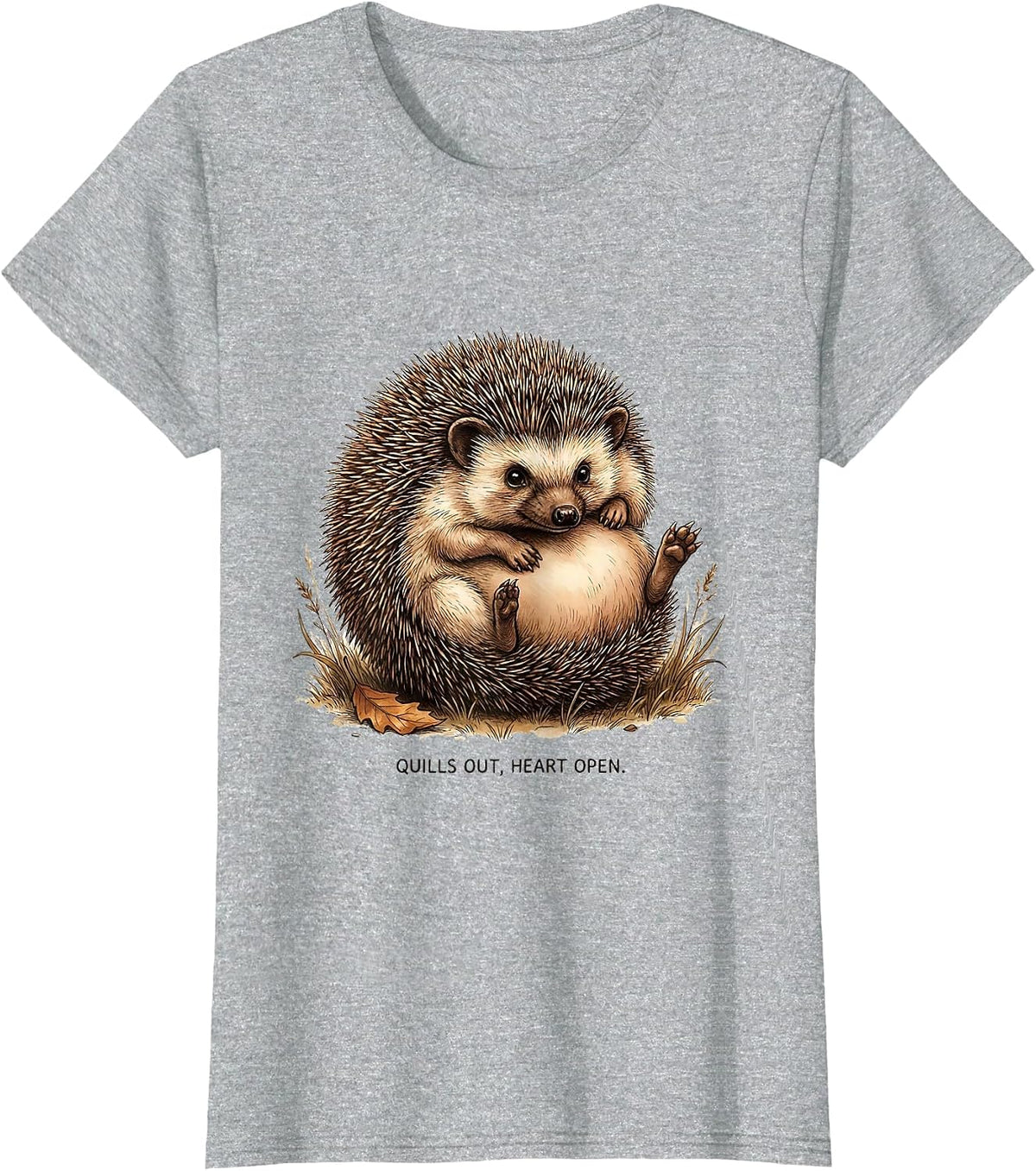 Quills Out, Heart Open Cute Hedgehog Animal Lover Gift T-Shirt - Heather Grey