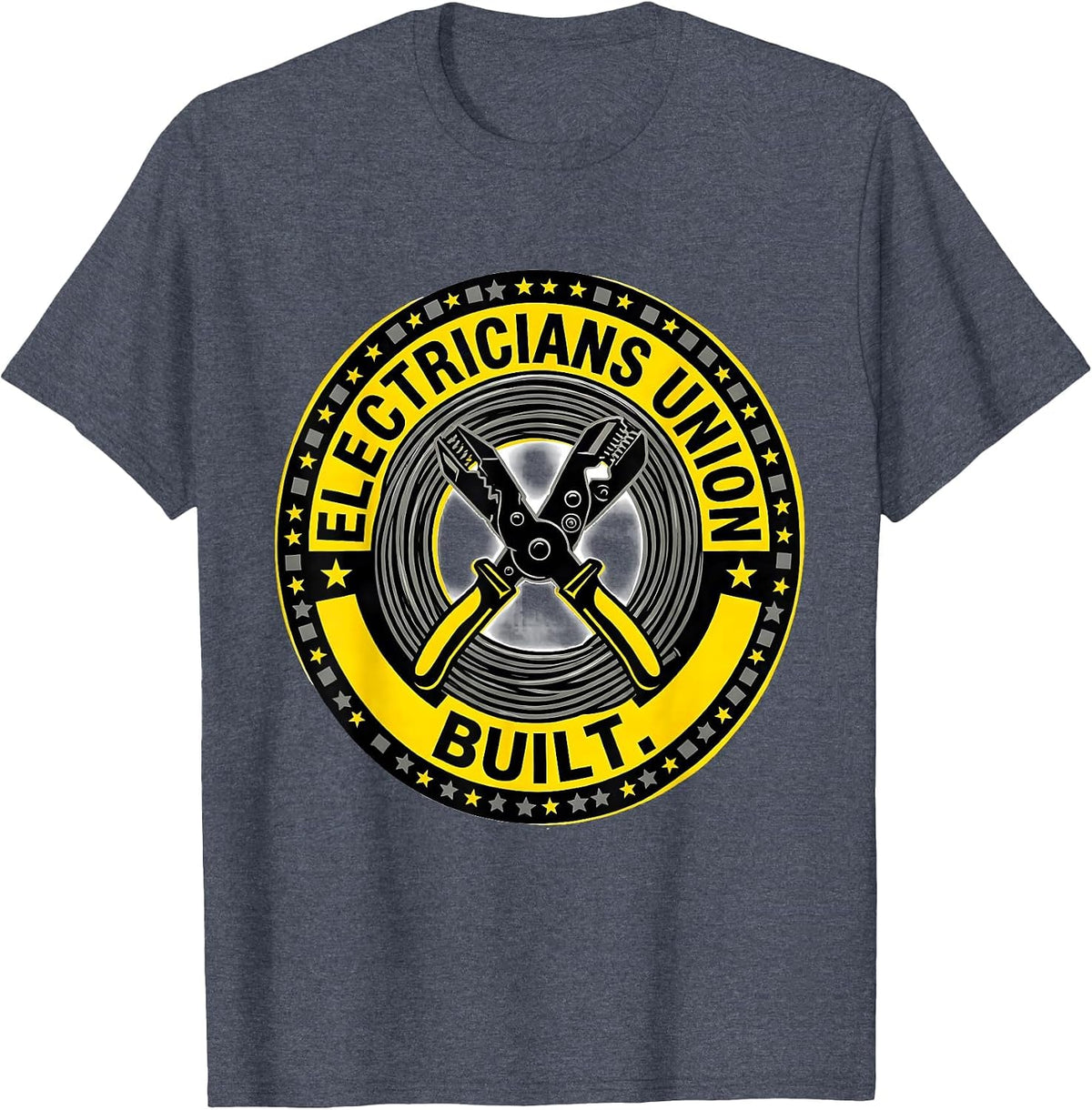 Electricians Union Built Proud Skilled Trades Labor Day T-Shirt - Heather Blue