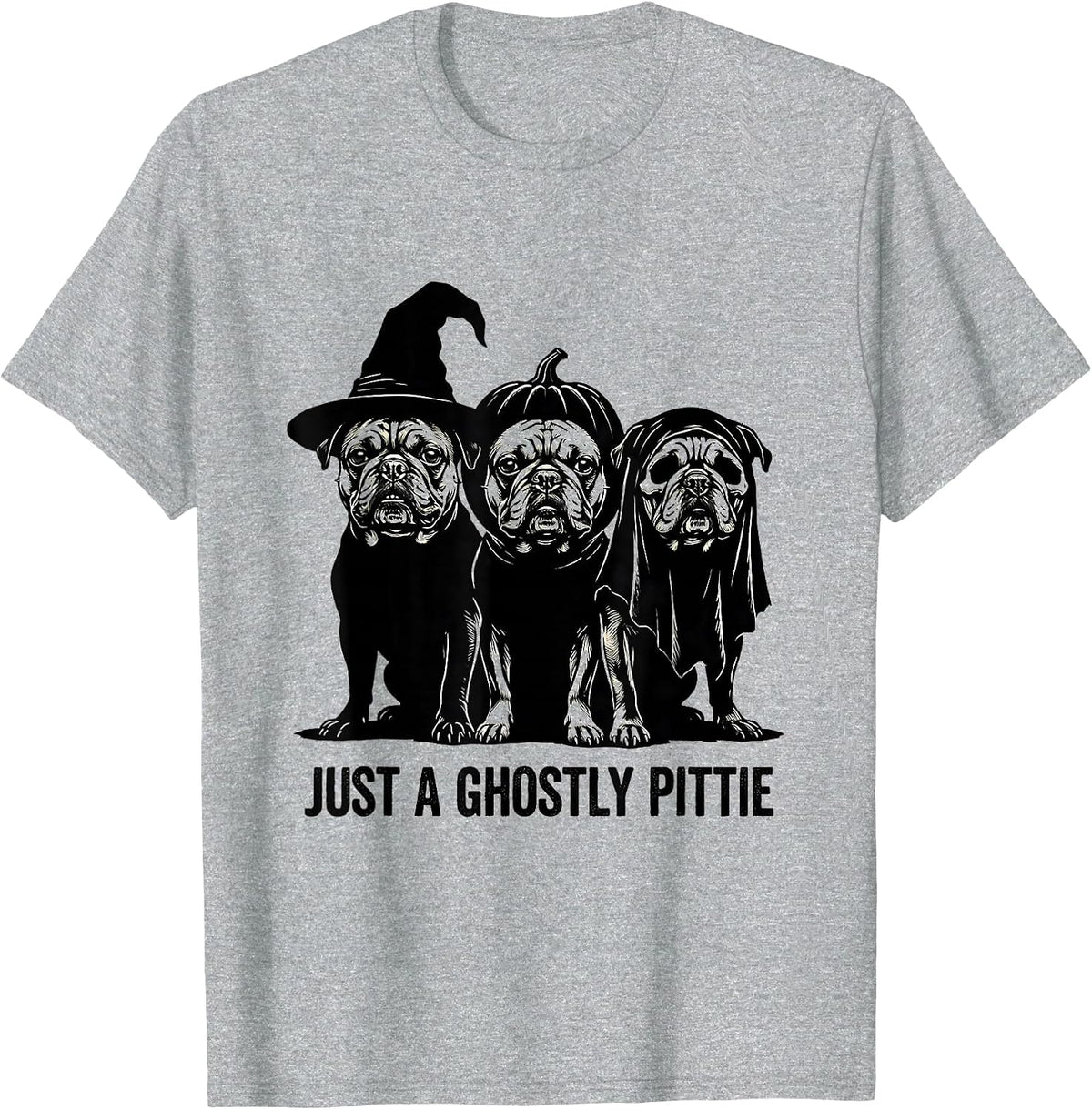 Men's Just A Ghostly Pittie Funny Pitbull Halloween Costume Dog T-Shirt - Heather Grey