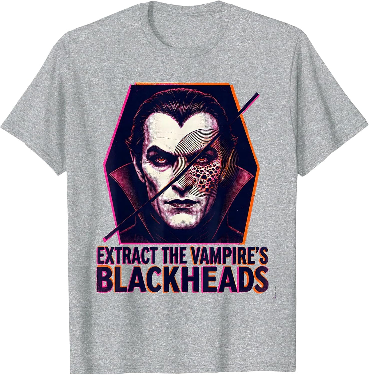 Men's Extract The Vampire's Blackheads Risograph Halloween T-Shirt - Heather Grey
