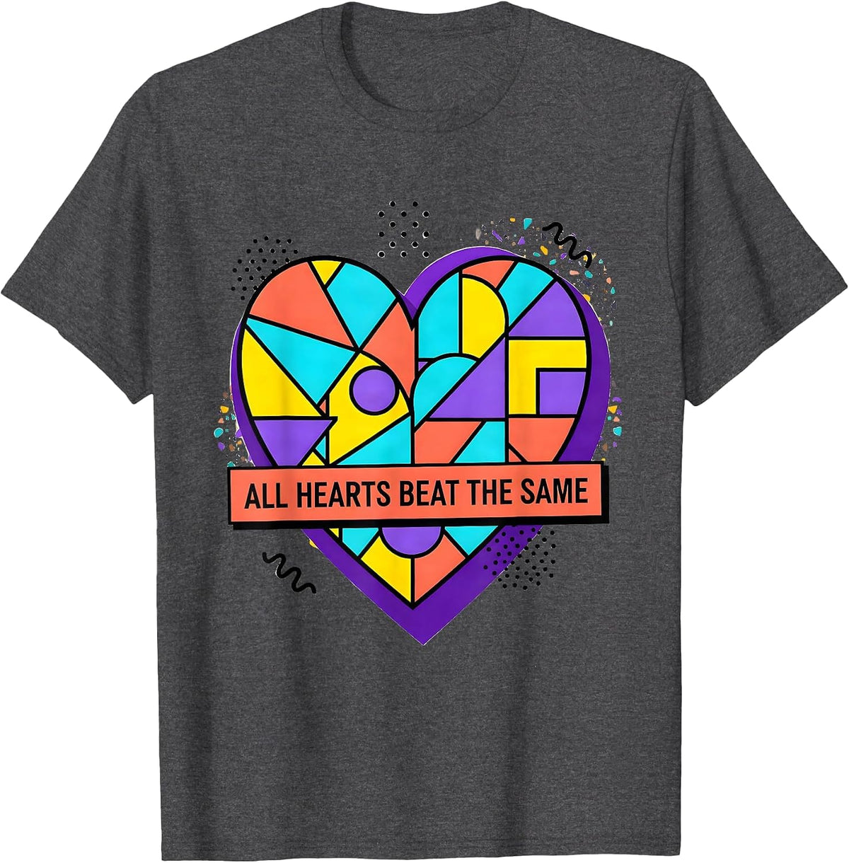 All Hearts Beat the Same Down Syndrome Awareness T-Shirt - Dark Heather Grey