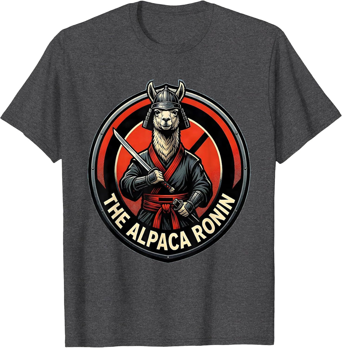 Men's The Alpaca Ronin Comic Book Anime Animal Humor T-Shirt - Dark Heather Grey