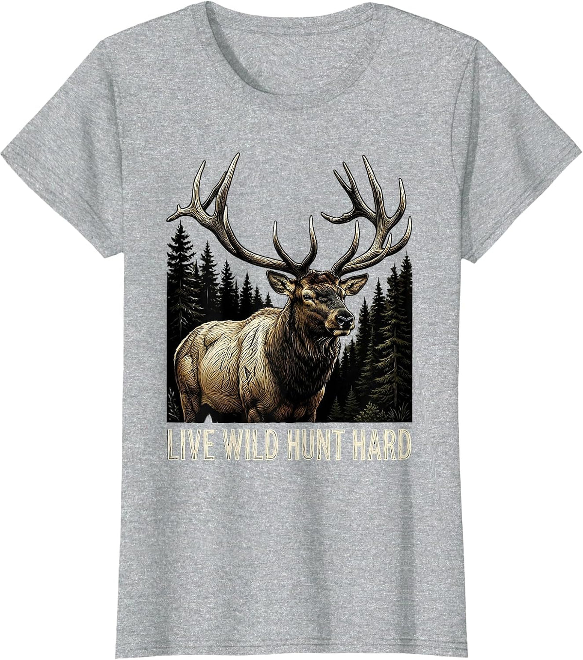 Live Wild Hunt Hard Camo Hunting Design T-Shirt - Heather Grey