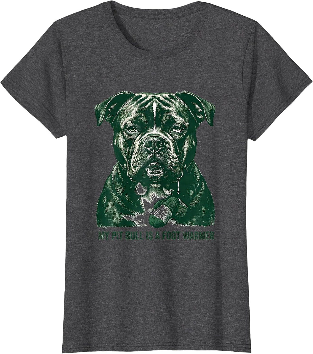 Women's My Pit Bull Is A Foot Warmer Funny Pitbull Dog Mom Humor T-Shirt - Dark Heather Grey