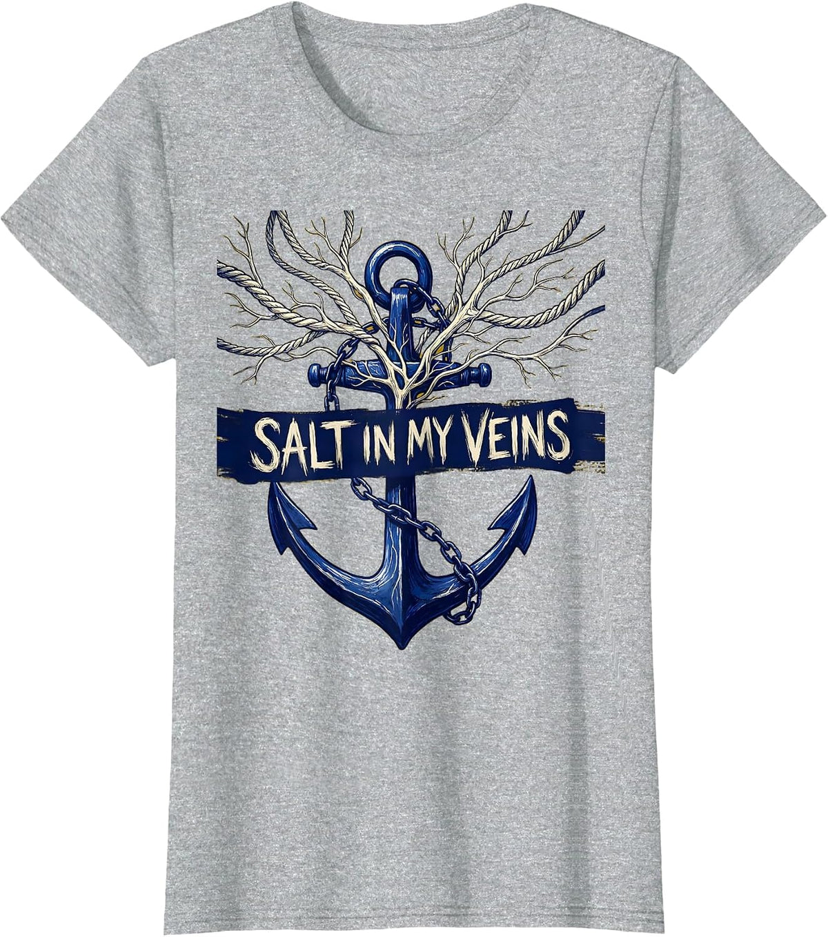 Women's Salt In My Veins Sailor Nautical Design T-Shirt - Heather Grey