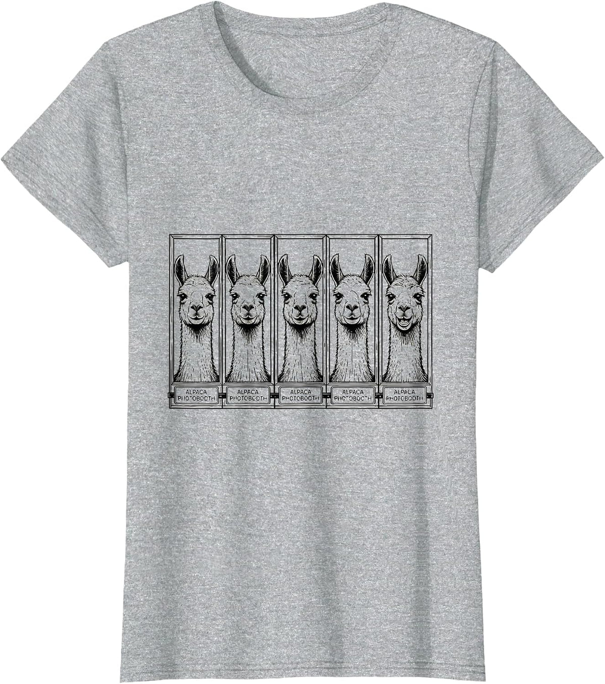 Alpaca Photobooth Funny Animal Portrait Line Art T-Shirt - Heather Grey