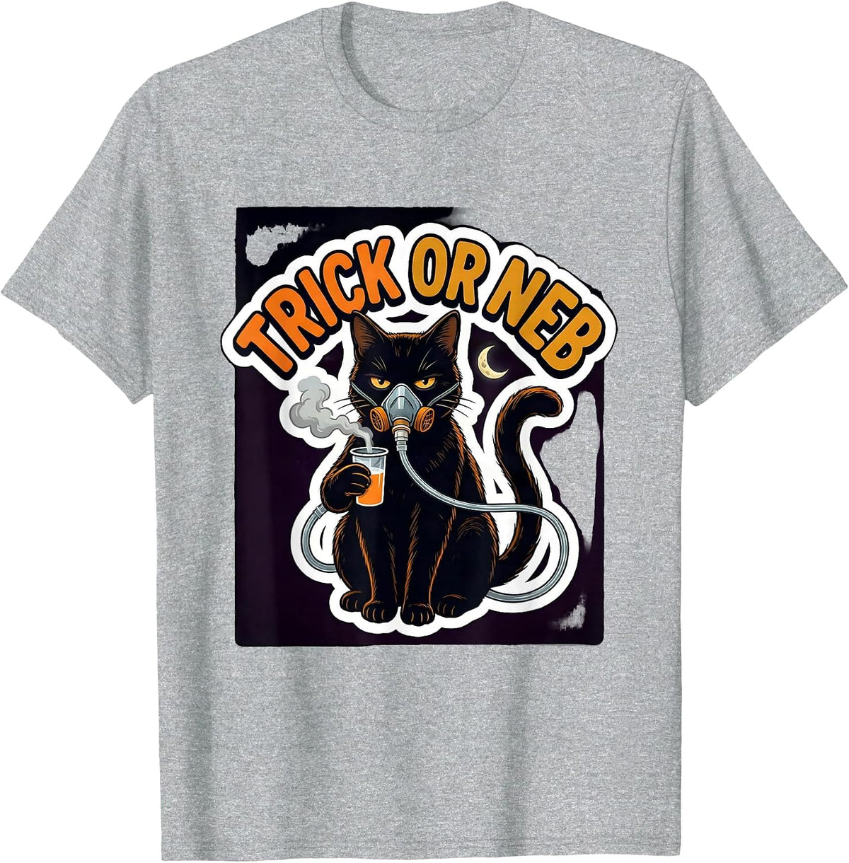 Men's Trick Or Neb Sticker Style Respiratory Therapist Halloween T-Shirt - Heather Grey