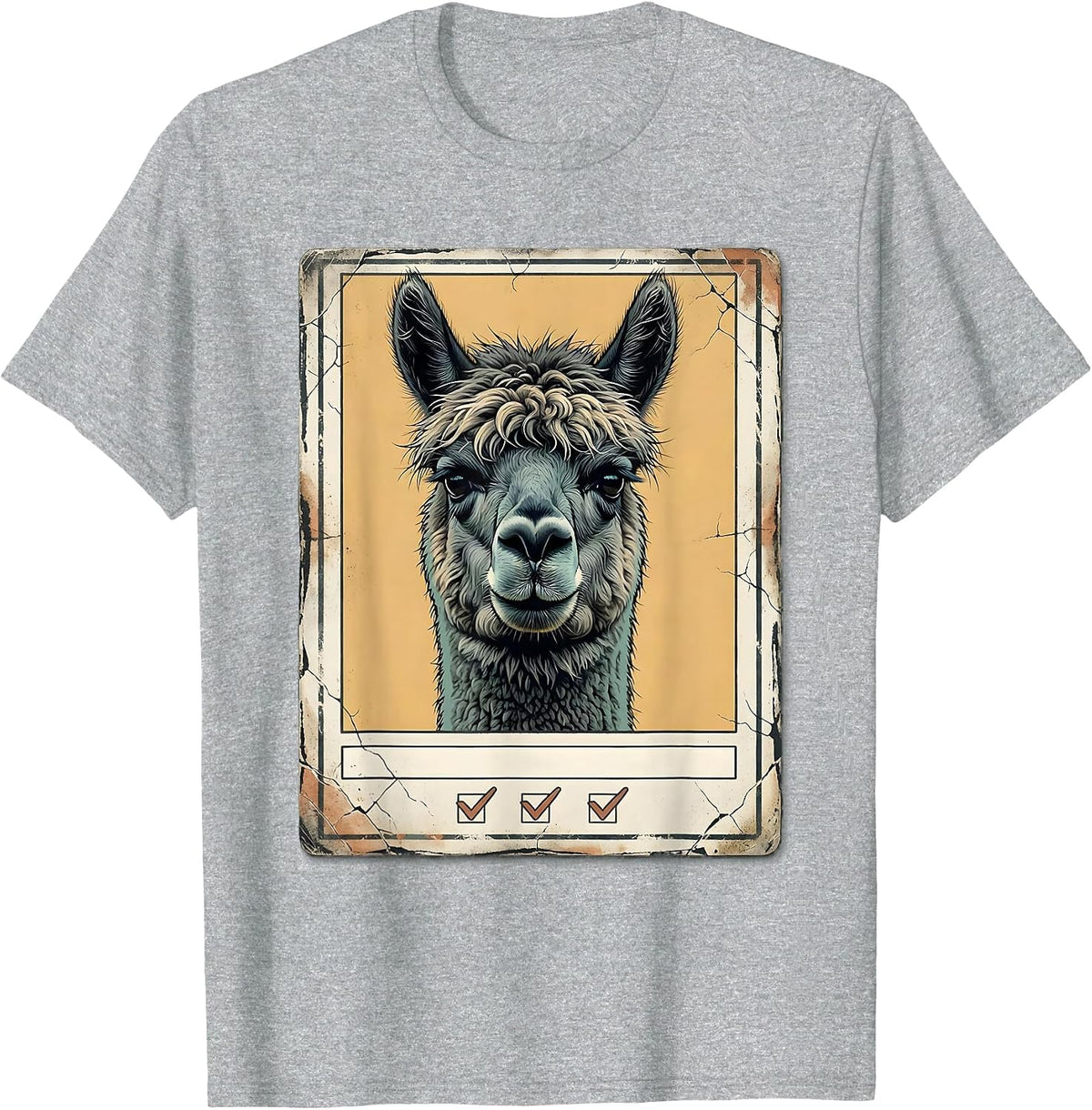 Men's Alpaca Portrait Distressed Funny Novelty Humor T-Shirt - Heather Grey