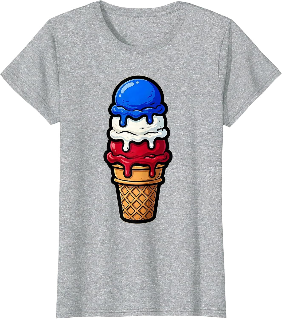 Red White and Blue Ice Cream Cone Graphic T-Shirt - Heather Grey