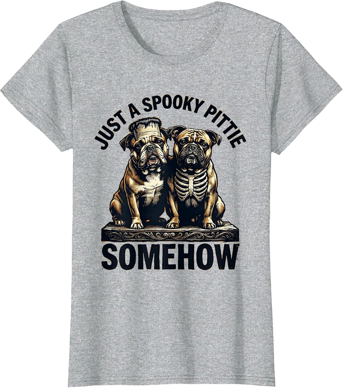 Just A Spooky Pittie Somehow Funny Halloween Pitbull Dog T-Shirt - Heather Grey