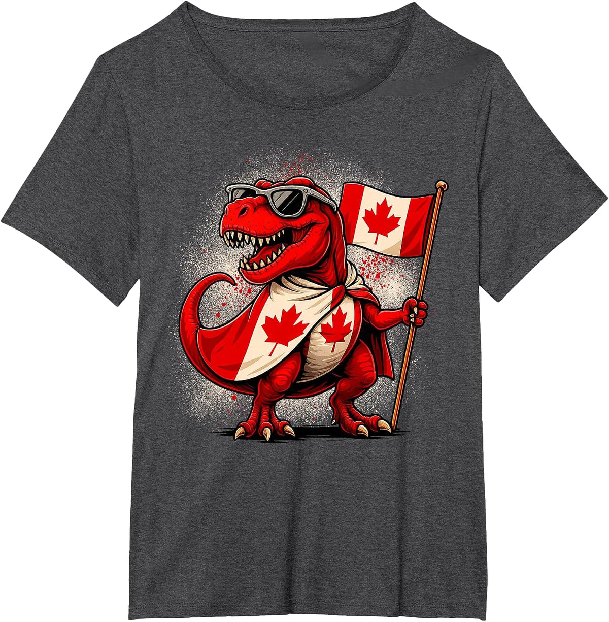 Funny T Rex Maple Leaf Canadian Flag Canada Day Kids Boys T-Shirt - Dark Heather Grey