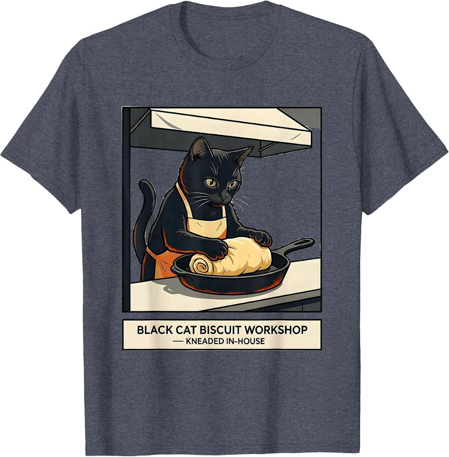 Black Cat Biscuit Workshop Kneaded In-House Cat Lover T-Shirt - Heather Blue