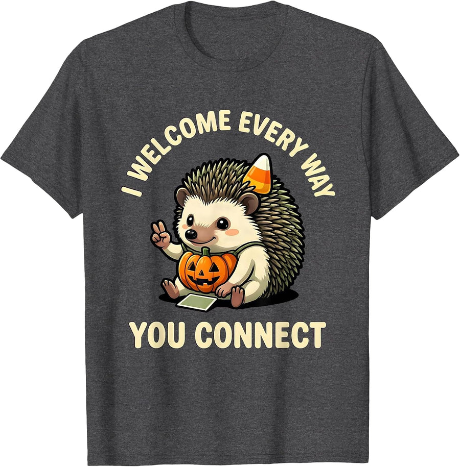 Men's I Welcome Every Way You Connect Cartoon Kawaii SLP Teacher T-Shirt - Dark Heather Grey