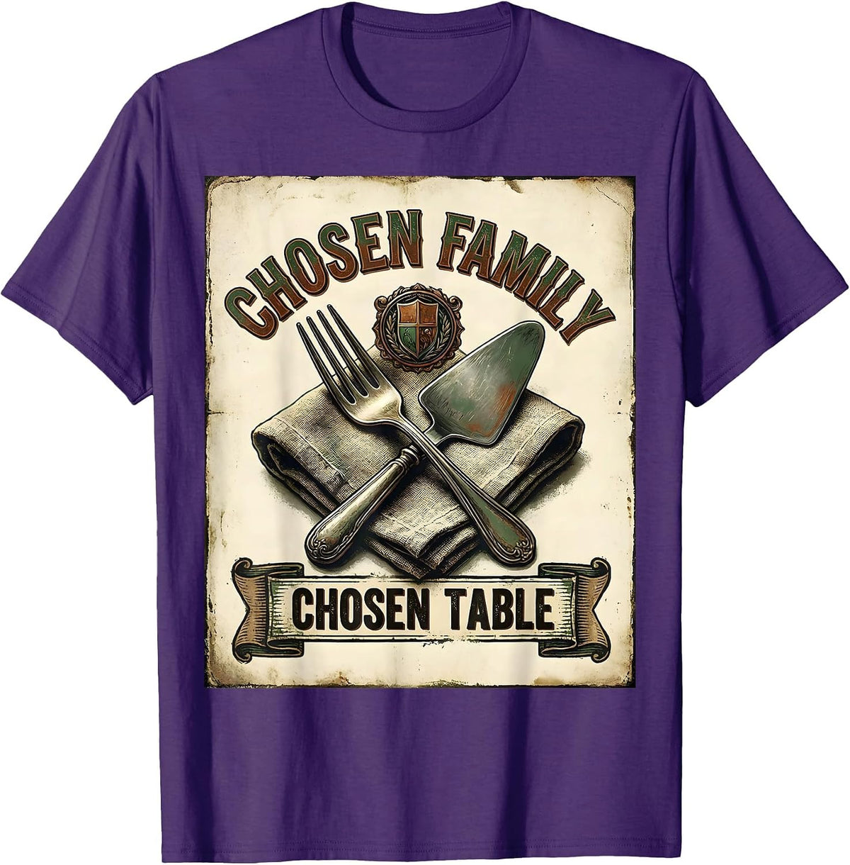 Men's Chosen Family Chosen Table Vintage Friendsgiving Matching T-Shirt - Purple
