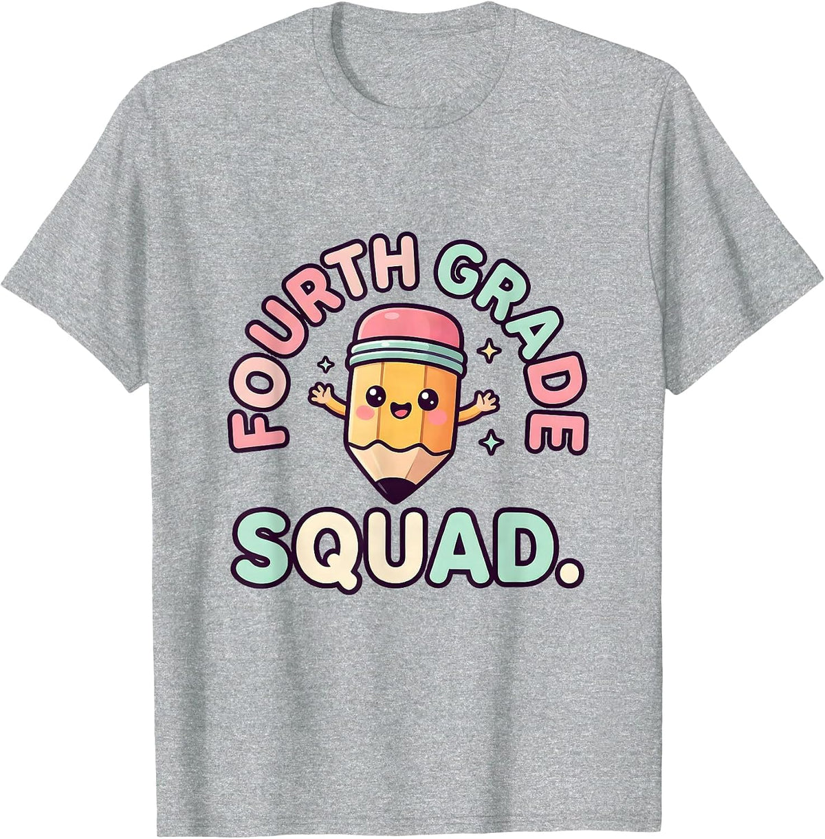 Men's Fourth Grade Squad Cute Kawaii Pencil Back to School Teacher T-Shirt - Heather Grey