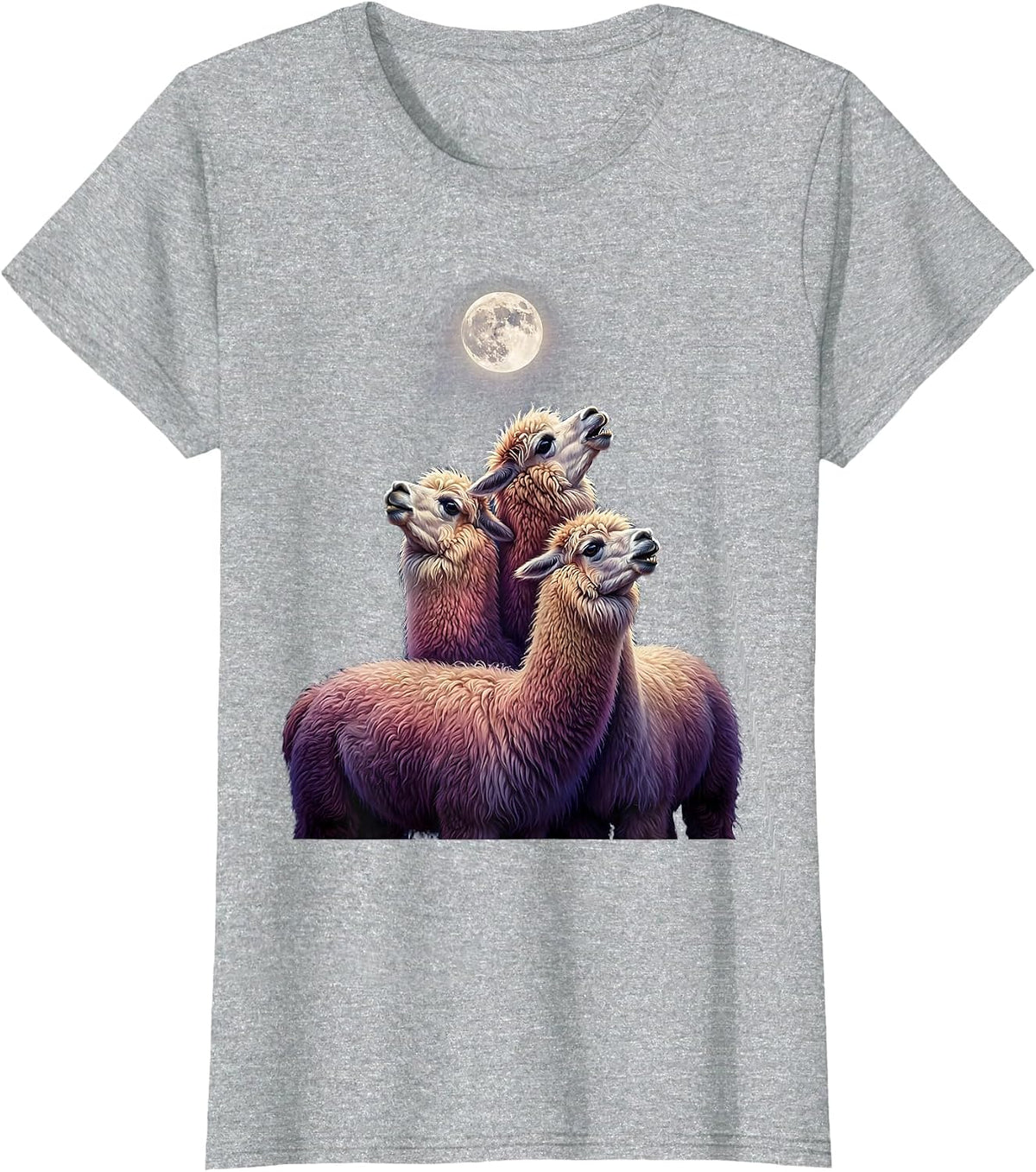 Women's Three Alpaca Moon Howling Absurd Meme Humor T-Shirt - Heather Grey