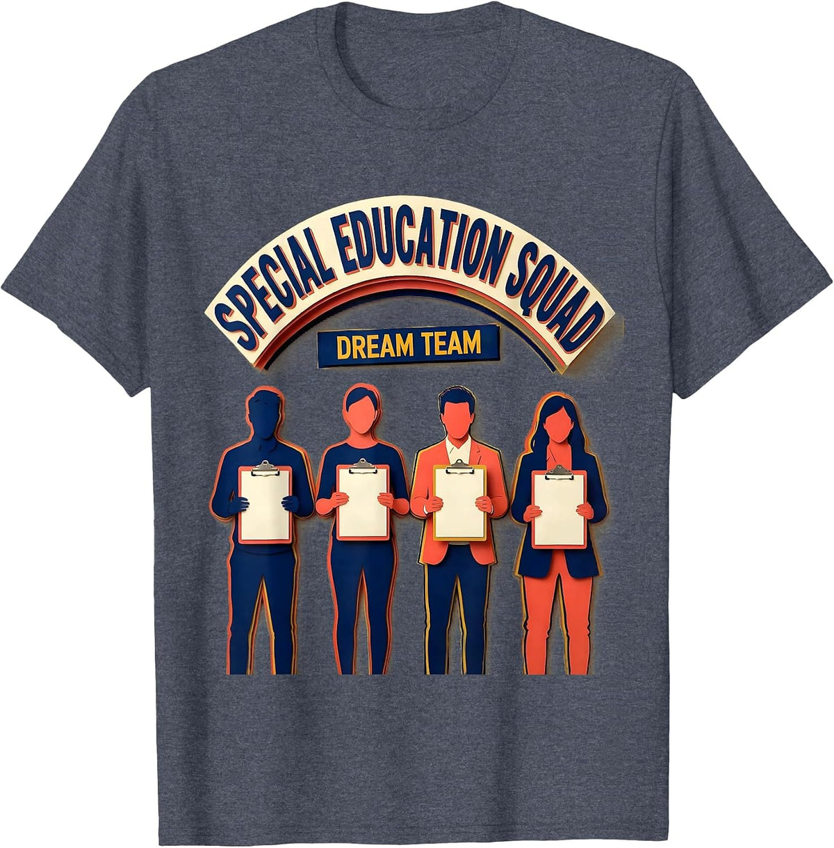 Special Education Squad Dream Team Paper Cutout Teacher T-Shirt - Heather Blue