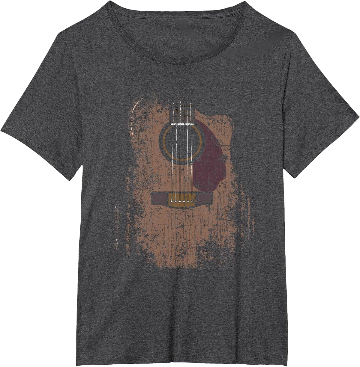 Distressed Acoustic Guitar Vintage Player Rock & Roll Music T-Shirt - Dark Heather Grey
