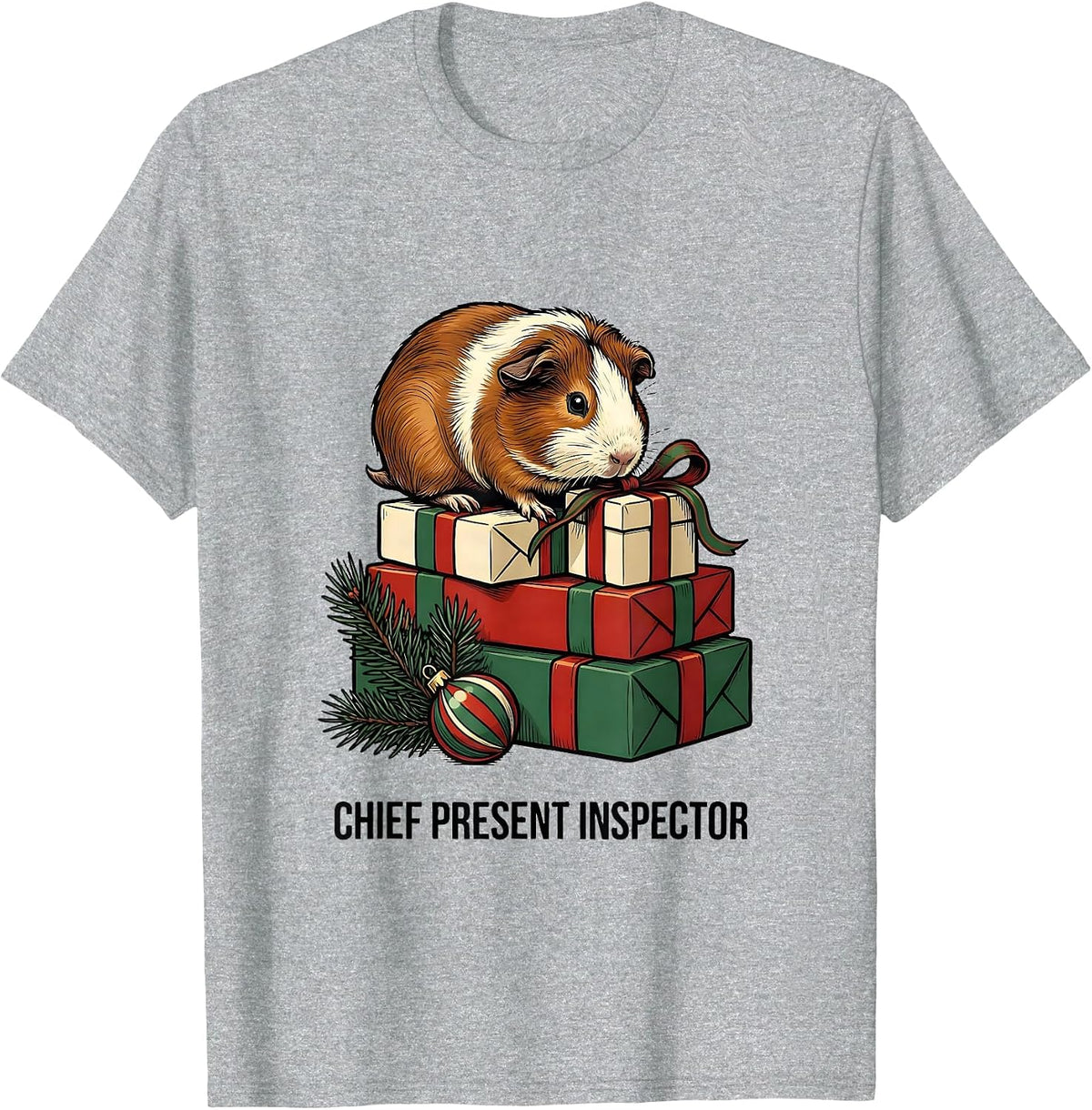 Men's Chief Present Inspector Funny Guinea Pig Christmas Pet Lover T-Shirt - Heather Grey