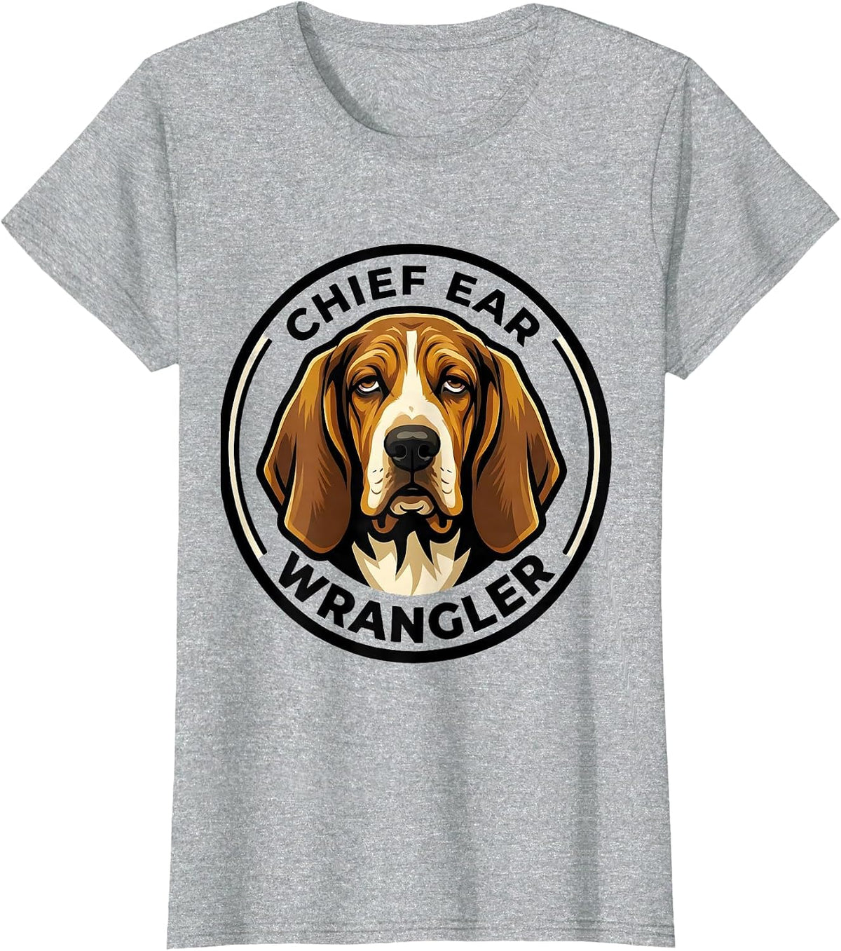Chief Ear Wrangler Basset Hound Funny Dog Lover Gift T-Shirt - Heather Grey