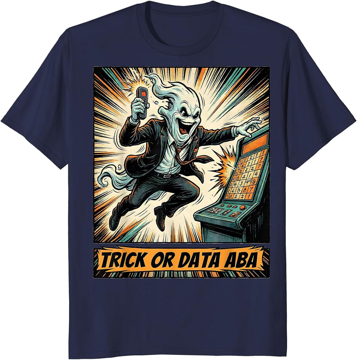 Trick Or Data ABA Comic Book Ghost Physical Therapy T-Shirt - Navy Blue