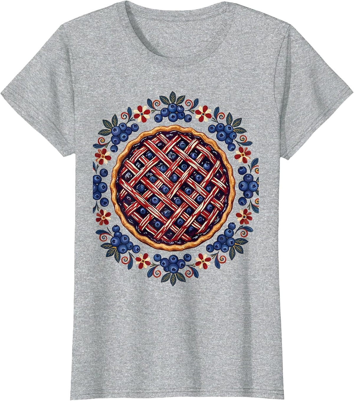 Red White and Blueberry Pie Graphic Tee T-Shirt - Heather Grey