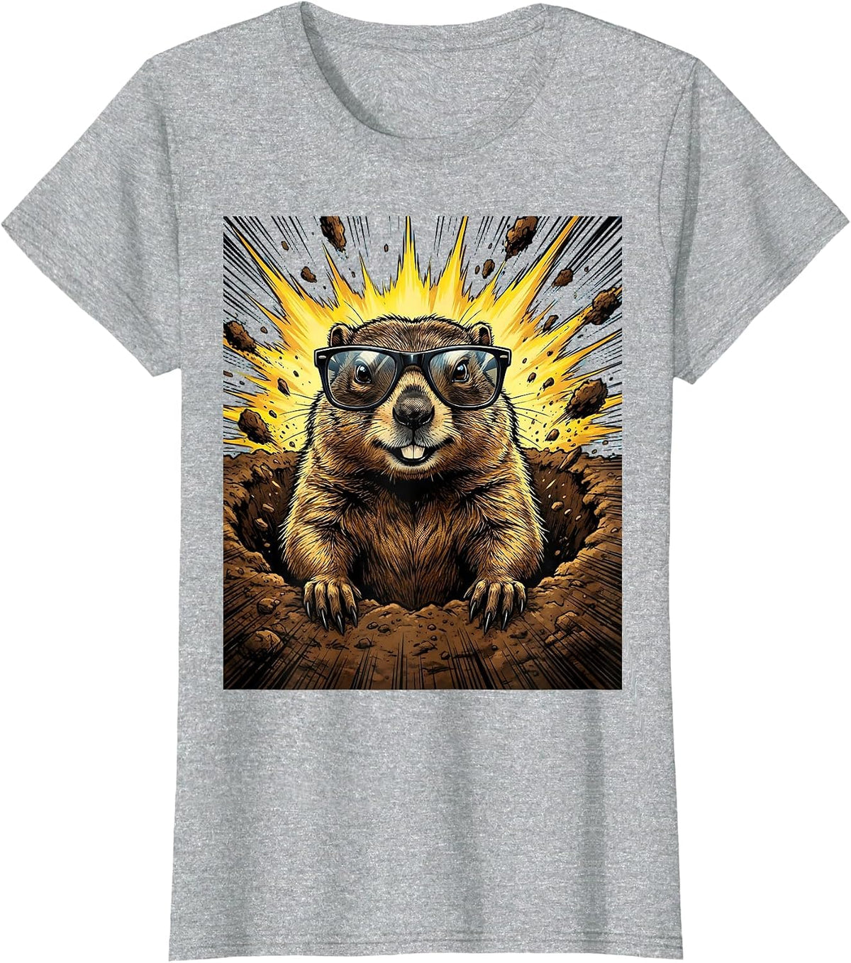 Women's Cool Groundhog Sunglasses Funny Shadow Day T-Shirt - Heather Grey