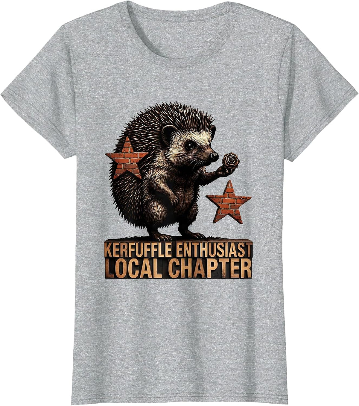 Women's Kerfuffle Enthusiast Local Chapter Whimsical Hedgehog Meme T-Shirt - Heather Grey
