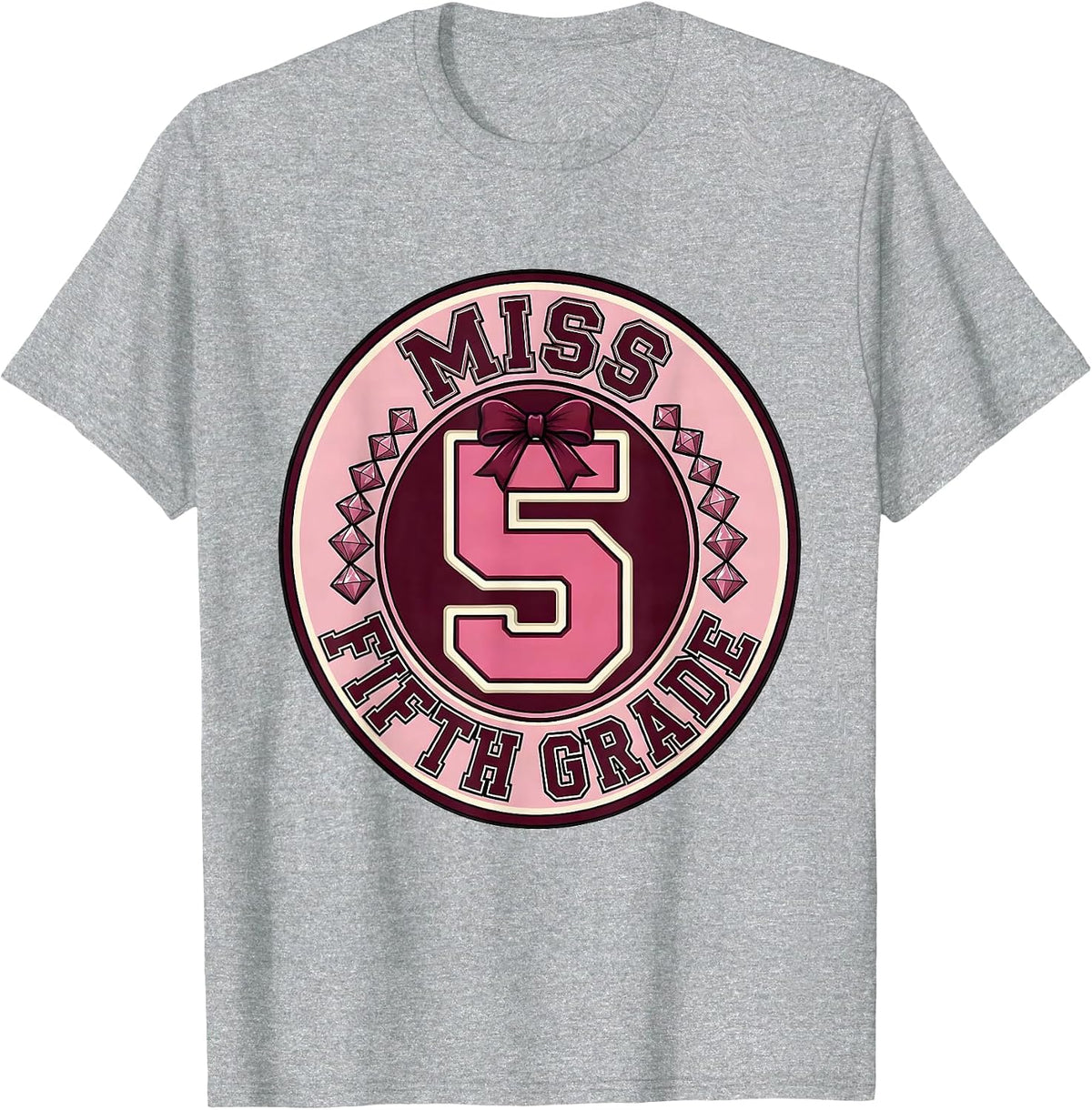 Men's Miss Fifth Grade Sparkle Varsity Coquette Bow Back To School T-Shirt - Heather Grey