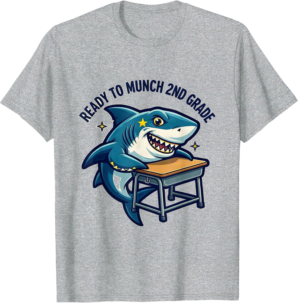 Men's Ready To Munch 2nd Grade Funny Shark Back to School Boys T-Shirt - Heather Grey