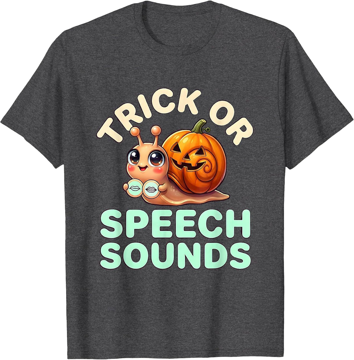 Trick Or Speech Sounds Cute Kawaii Halloween SLP Teacher T-Shirt - Dark Heather Grey