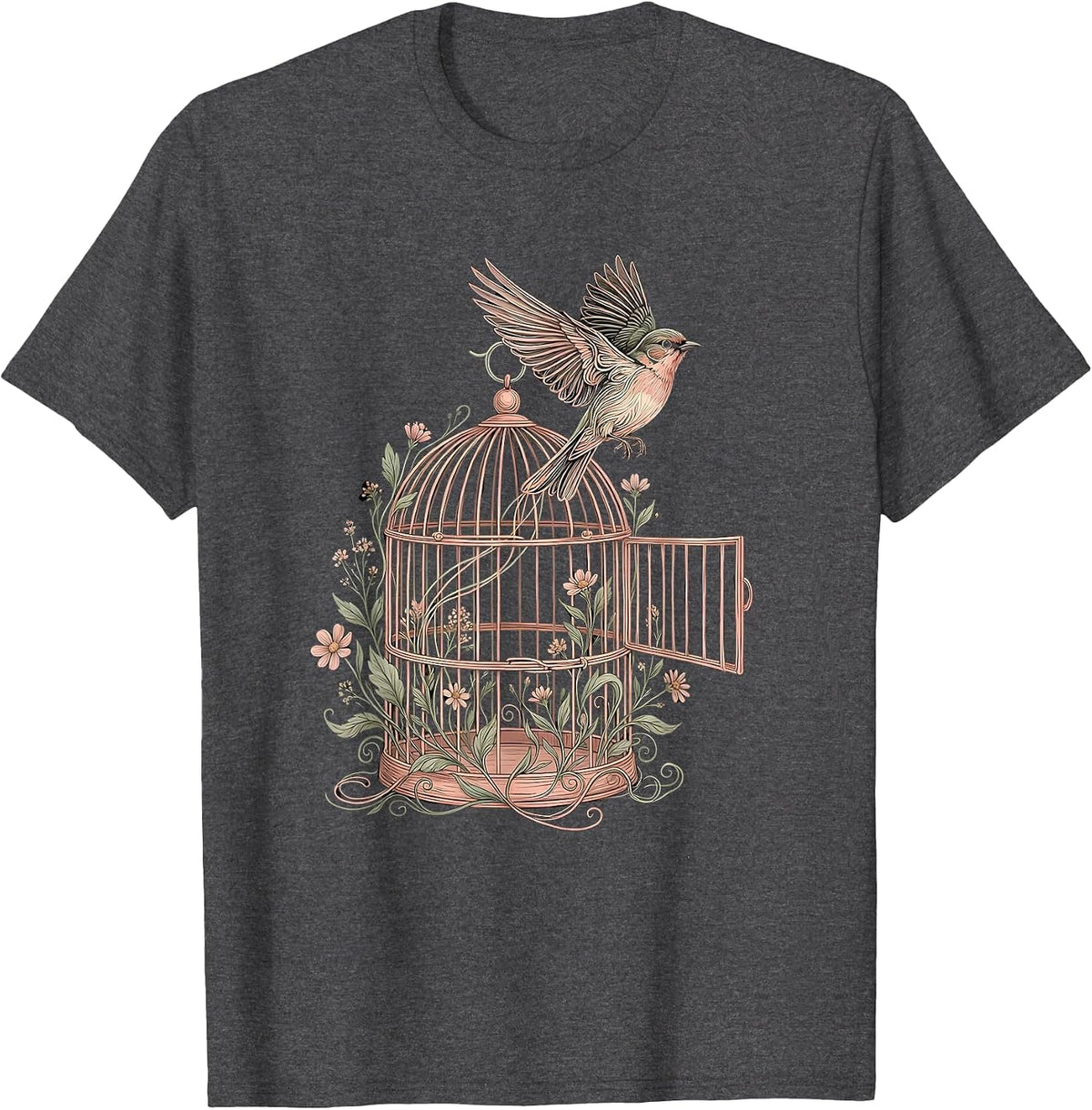 Men's Down Syndrome Awareness Open Birdcage Freedom Design T-Shirt - Dark Heather Grey
