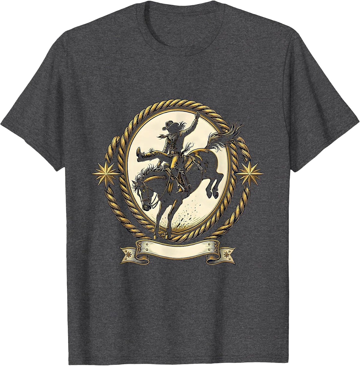 Men's Cowgirl Bucking Horse Rodeo Graphic Tee T-Shirt - Dark Heather Grey
